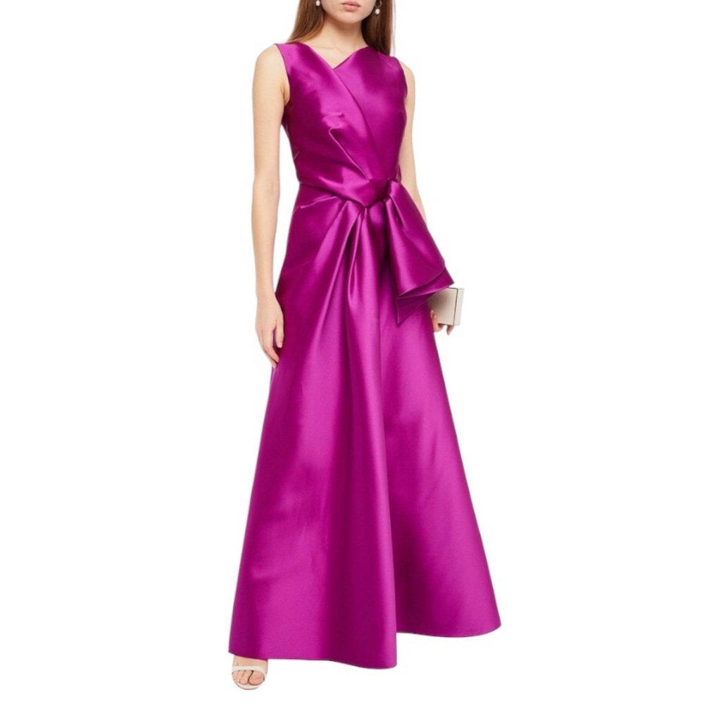 US 6 Alberta Ferretti Draped bow-embellished duchesse-satin gown NWT